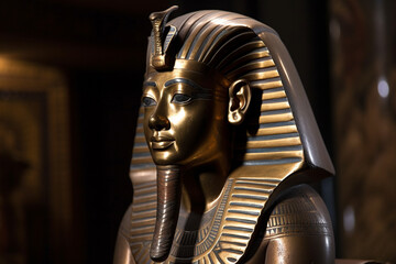 Fototapeta na wymiar Impressive stone statue of an egyptian king. Ai generated
