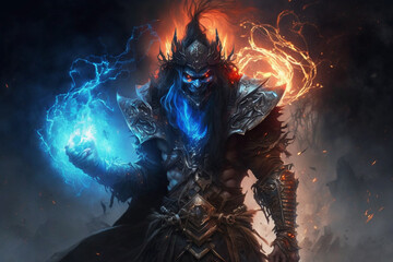 Obraz na płótnie Canvas Impressive scary warrior king character with fire. Ai generated