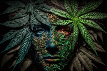 Face made of marijuana plant. Ai generated
