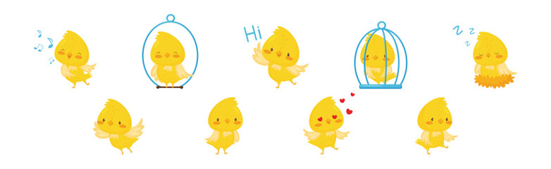 Cute Canary Bird with Bright Yellow Feathers Vector Set © Happypictures
