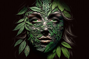 Face made of marijuana plant. Ai generated