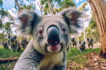Fototapeta premium Koala taking selfie. AI generative art