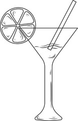 Fototapeta na wymiar Summer cocktail illustration in line. Element for print, postcard and poster, vector illustration 