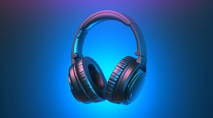 headphones on blue background generativa IA