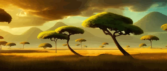 Foto auf Acrylglas African rainforest. African jungle rainforest panorama with tropical vegetation, exotic fantasy landscape banner  © Павел Кишиков