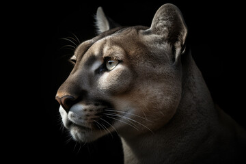 Obraz premium puma, black background, hyperrealistic photography, perfect composition, ai generated.
