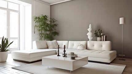 Fototapeta na wymiar Interior with white sofa and coffee table