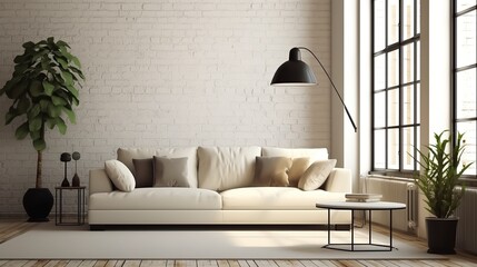 Interior with white sofa and coffee table
