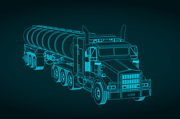 Truck with tanker trailer blueprint