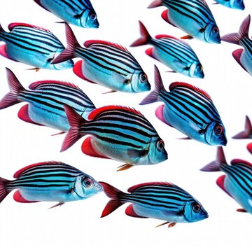 Group Of Striped Fish On A White Background. Generative AI