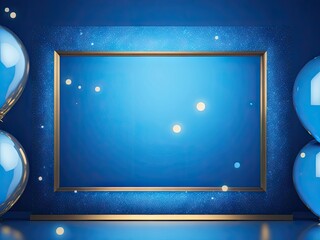 Blue birthday background with empty frame. ai generative