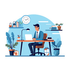Business person working on laptop Flat Illustration