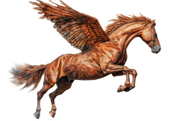 a majestic Pegasus, the winged horse, flying, Mythology-themed, photorealistic illustrations in a PNG, cutout, and isolated. Generative AI