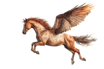 Fototapeta na wymiar a majestic Pegasus, winged horse, flying, Mythology-themed, photorealistic illustrations in a PNG, cutout, and isolated. Generative AI