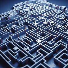 blue labyrinth, infinite maze, abstract puzzle. Generative AI