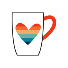 Mug with rainbow heart. Happy pride cup in lgbt flag colors. Gay queer symbol in retro vintage style. Vector flat illustration.