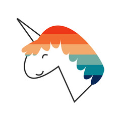 Unicorn with rainbow mane. Happy pride symbol in lgbt flag colors. Gay queer element in retro vintage style. Vector flat illustration.
