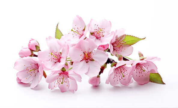 Cherry blossom isolated on white background, pink sakura flowers. High quality photo