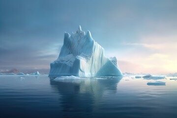 large iceberg floating in the middle cold sea