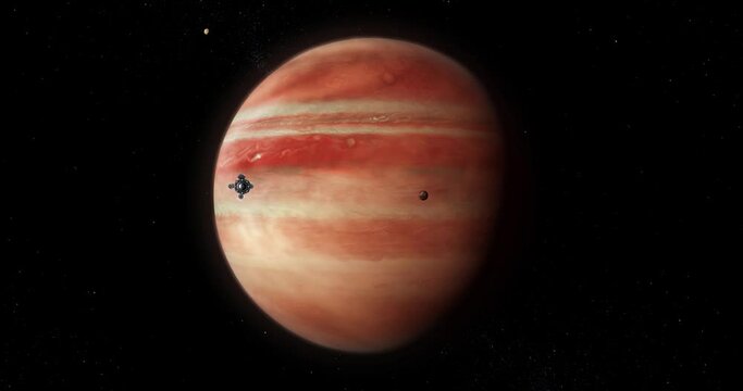 A space cargo ship is flying near an unknown planet.