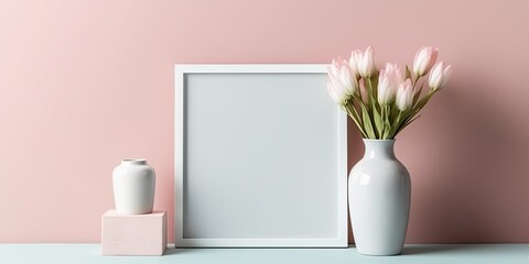 Photo frame with a copy space left unfilled. template for a front view mockup. Background in social media. Generative AI