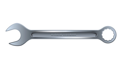 Shiny metal wrench insulated on white background