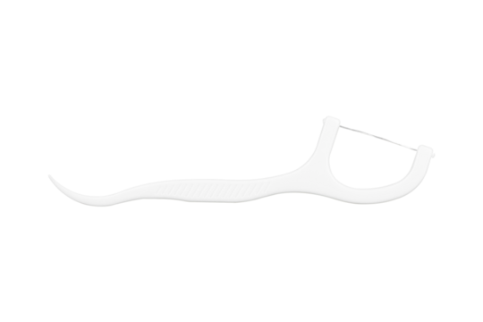 plastic toothpick with dental floss isolated from background