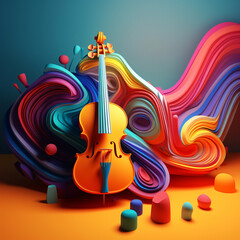 abstract background with violin, modern multicolor music background with abstract structure, generative ai