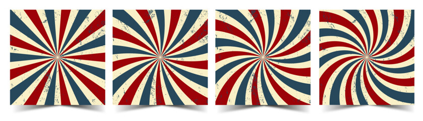 Obraz premium 4 sunburst backgrounds in vintage, old, and retro styles. Vector illustration
