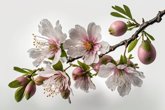 blooming branch with pink flowers. Generative AI