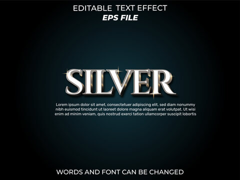 silver text effect, font editable, typography, 3d text. vector template