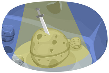 3D Isometric Flat  Conceptual Illustration of Excalibur Sword