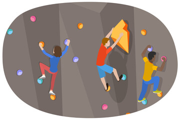 3D Isometric Flat  Conceptual Illustration of Climbing Wall