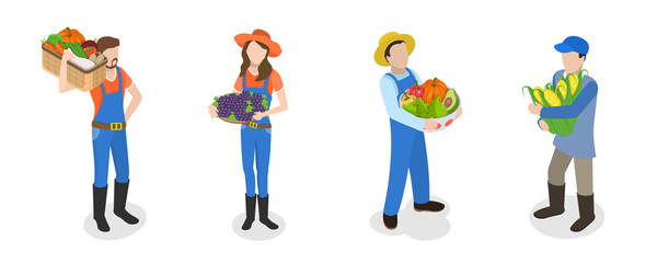 3D Isometric Flat  Set of Farmers © TarikVision