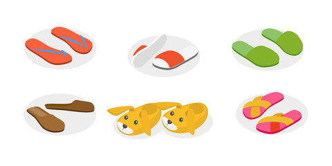 3D Isometric Flat  Set of Slippers