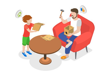 3D Isometric Flat  Conceptual Illustration of Bird Booth