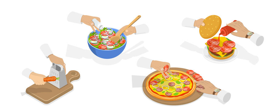 3D Isometric Flat  Set of Culinary