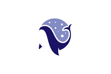 Whale flat style logo with water bubbles