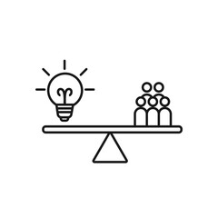 teamwork concept, light bulb and group of people on seesaw over white background, line style, vector illustration