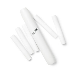 Modern electronic cigar with sticks isolated on white background