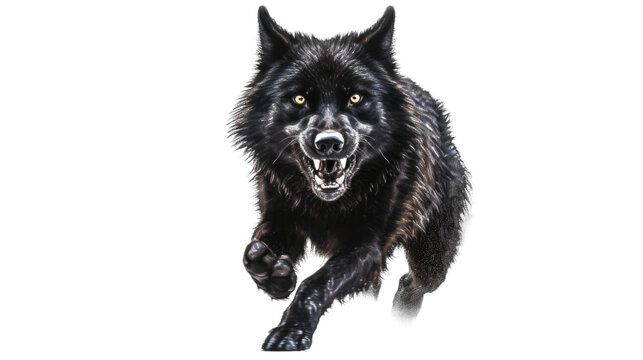 a mesmerizing, Black Wolf, running in various positions, Nature-themed, photorealistic illustrations in a PNG, cutout, and isolated. Generative AI