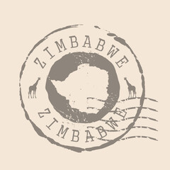Stamp Postal of Zimbabwe. Map Silhouette rubber Seal.  Design Retro Travel. Seal  Map Zimbabwe grunge  for your design.  EPS10