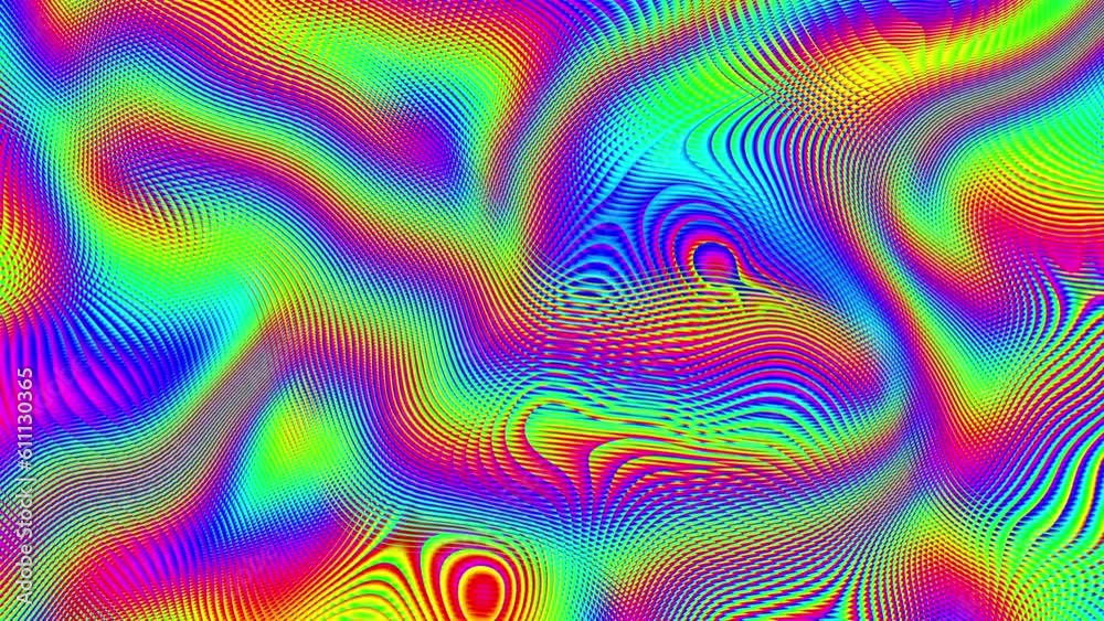 Aufkleber Seamless abstract psychedelic wavy background for loop playback. 4k video. Spectrum RGB colors