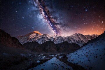 Fototapeta na wymiar majestic mountain range under a starry night sky. Generative AI