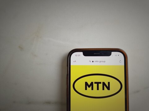 Konskie, Poland - June 08, 2023: MTN Group South African mobile operator logo displayed on mobile phone screen