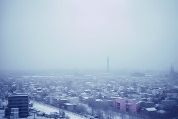 snowy cityscape during winter. Generative AI