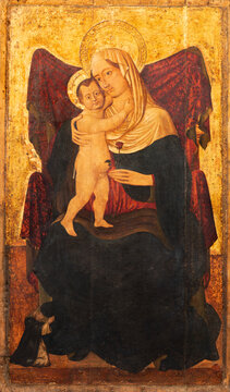 NAPLES, ITALY - APRIL 24, 2023: The medieval painting of Madonna in the church Chiesa di San Pietro Martire by unknown artist of 15. cent. 