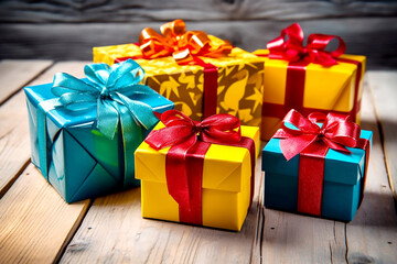 Obraz premium Colorful gift boxes with bows. Generative AI
