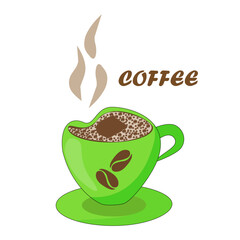 vector illustration of a cup with hot coffee and smoke. Invigorating breakfast drink