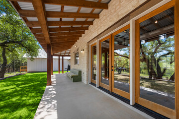 home patio with a green lawn 